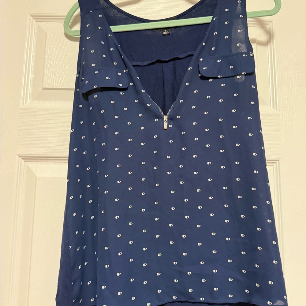 Navy Blue and White Polka Dot Sleeveless Tank Top